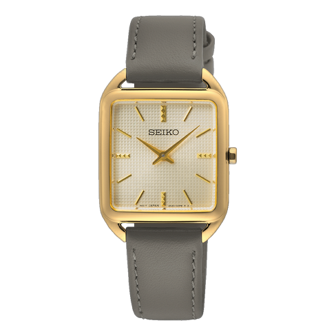 Relógio Seiko Ladies Quartzo Quadrado Dourado Cinz.