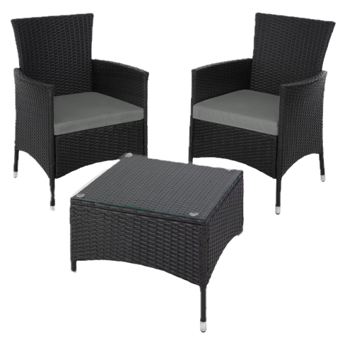 Conjunto de rattan 2+1 com capas em duas cores - preto